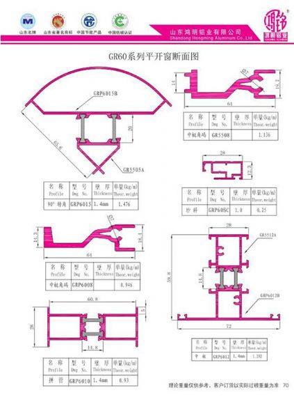 GR60系列平開窗斷面圖