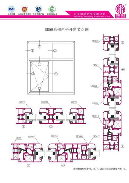 GR50系列內(nèi)平開窗節(jié)點(diǎn)圖