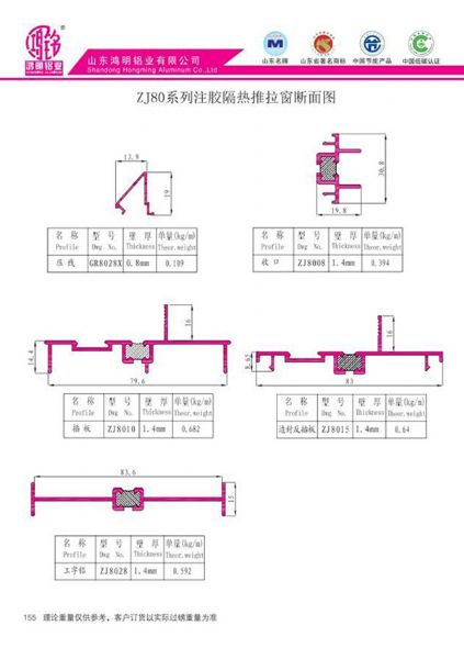 ZJ80注膠隔熱推拉窗斷面圖
