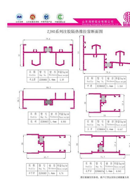 ZJ80系列注膠隔熱推拉窗斷面圖