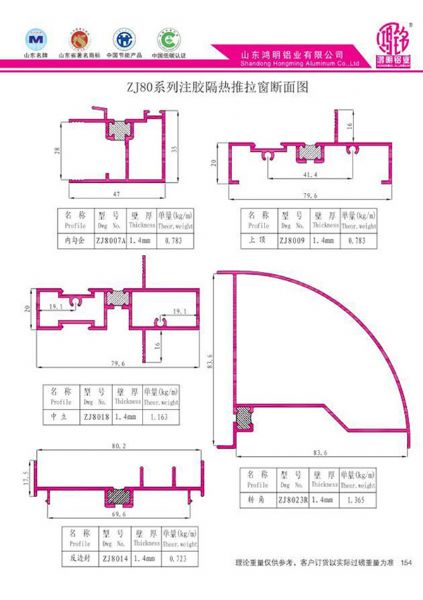 ZJ80系列注膠隔熱推拉窗斷面圖
