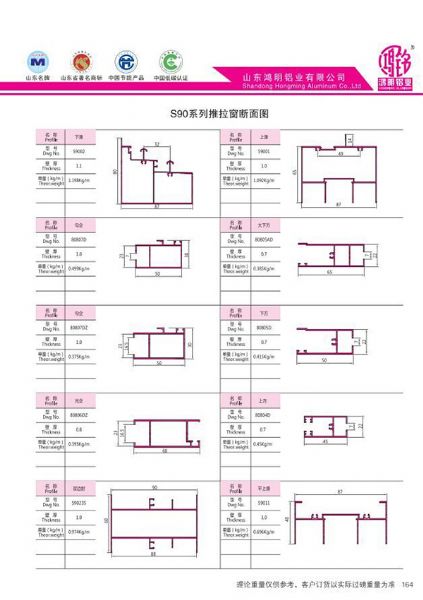S90系列推拉窗斷面圖