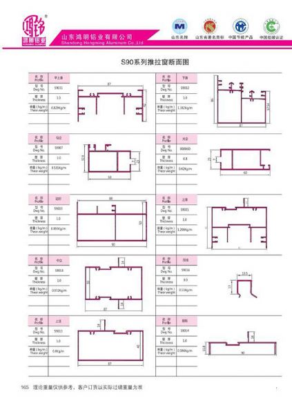 S90系列推拉窗斷面圖