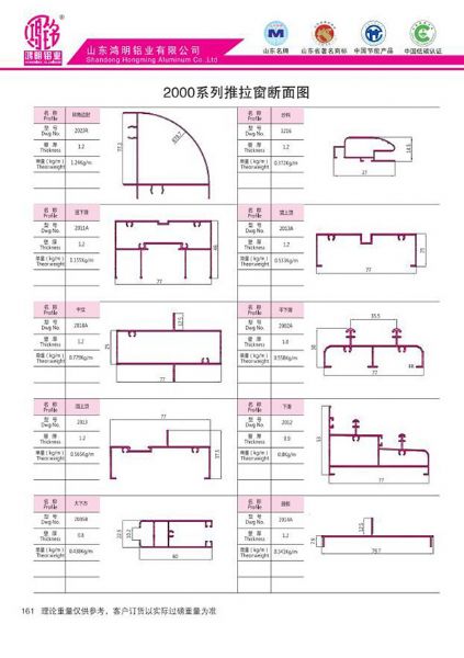 2000系列推拉窗斷面圖