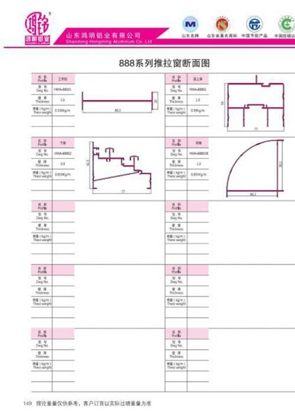888系列推拉窗斷面圖